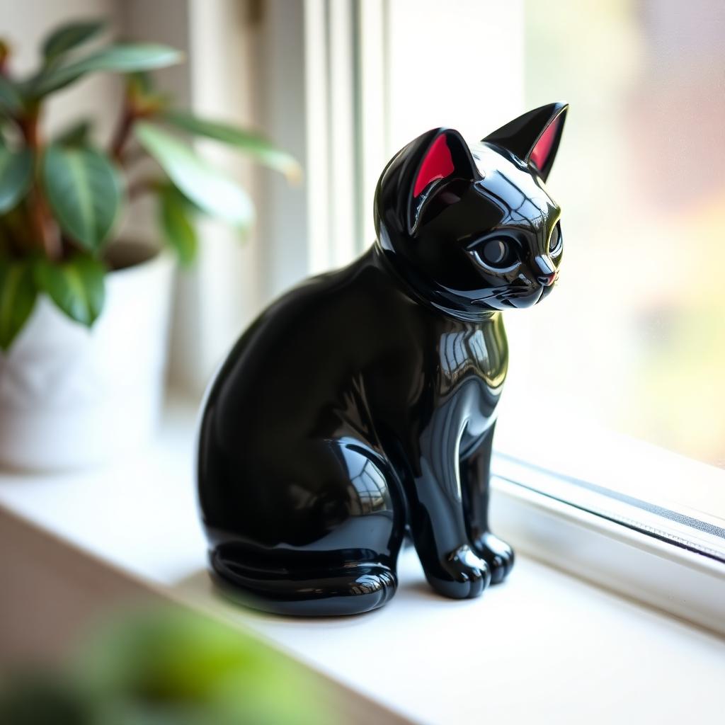 Glossy black cat figurine