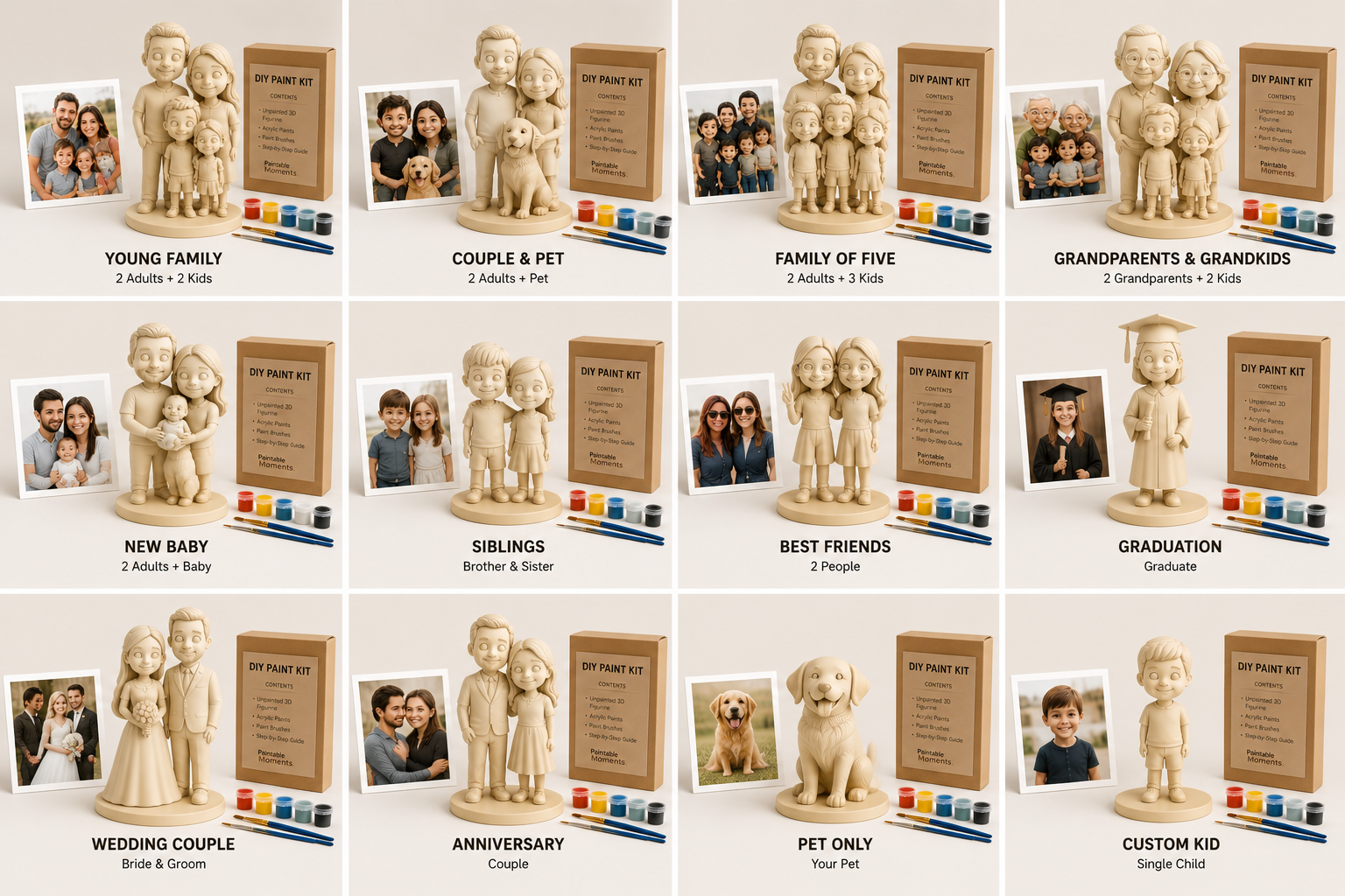 Collection of paint kits for families, couples, siblings, weddings and pets