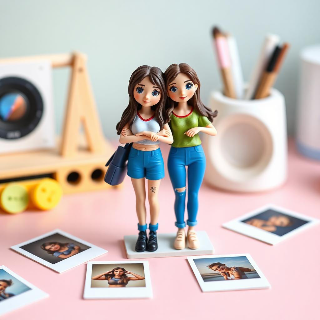 Painted best-friends figurine with polaroids