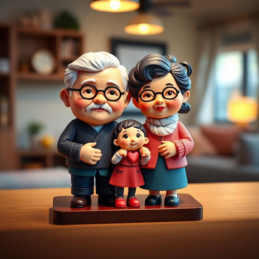 Painted grandparents and grandkids figurine
